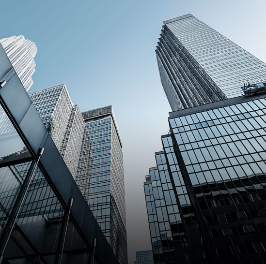 Modern city skyline with tall skyscrapers representing growth and financial success
